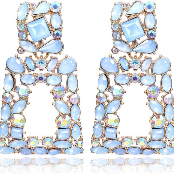 Jewelry - Rectangle Dangle Earrings Women Rhinestone Crystal Statement Jewelry